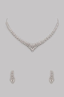 White Finish Cubic Zircon Necklace Set In Sterling Silver