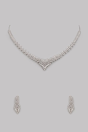 White Finish Cubic Zircon Necklace Set In Sterling Silver