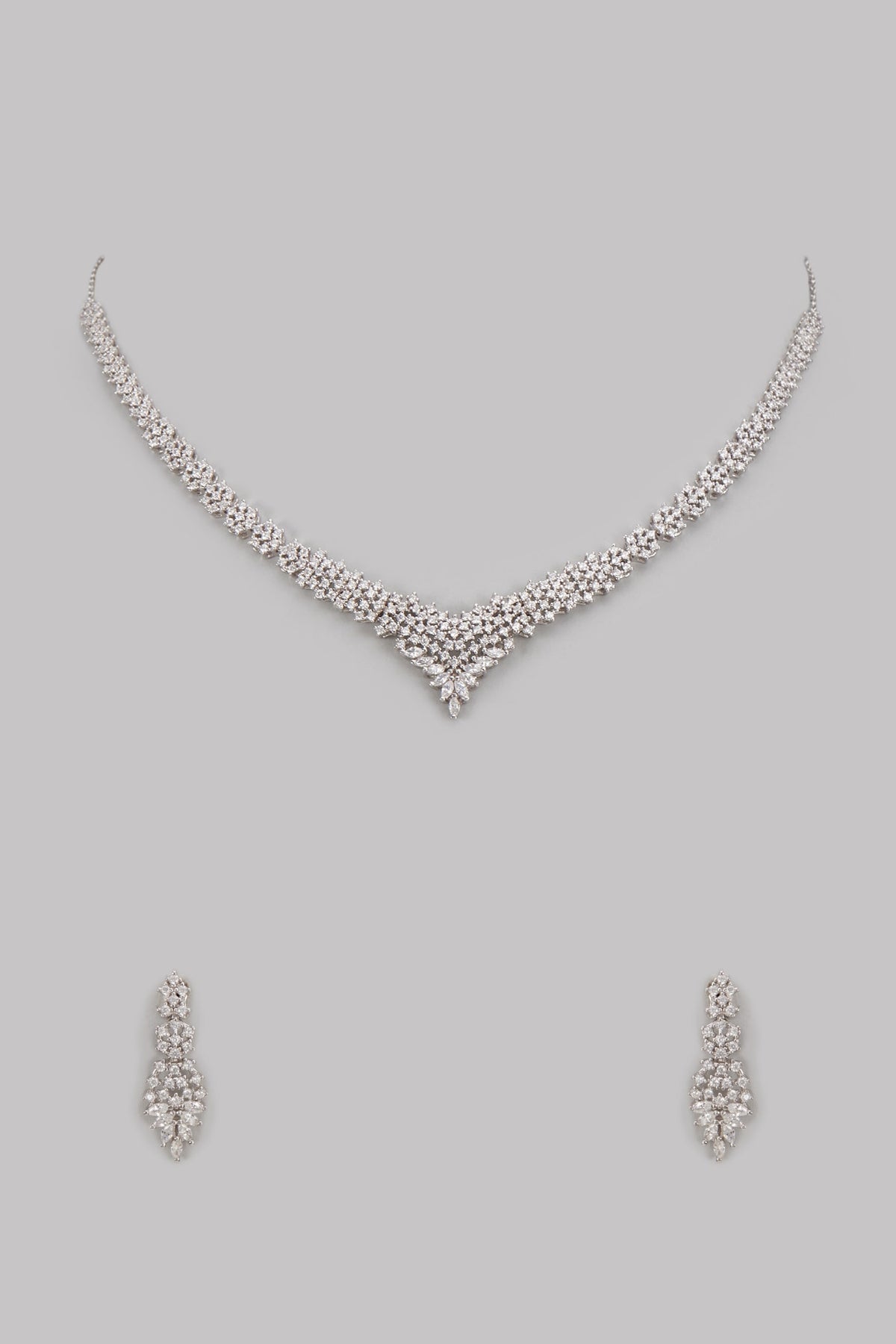 White Finish Cubic Zircon Necklace Set In Sterling Silver