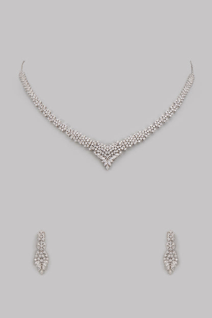 White Finish Cubic Zircon Necklace Set In Sterling Silver