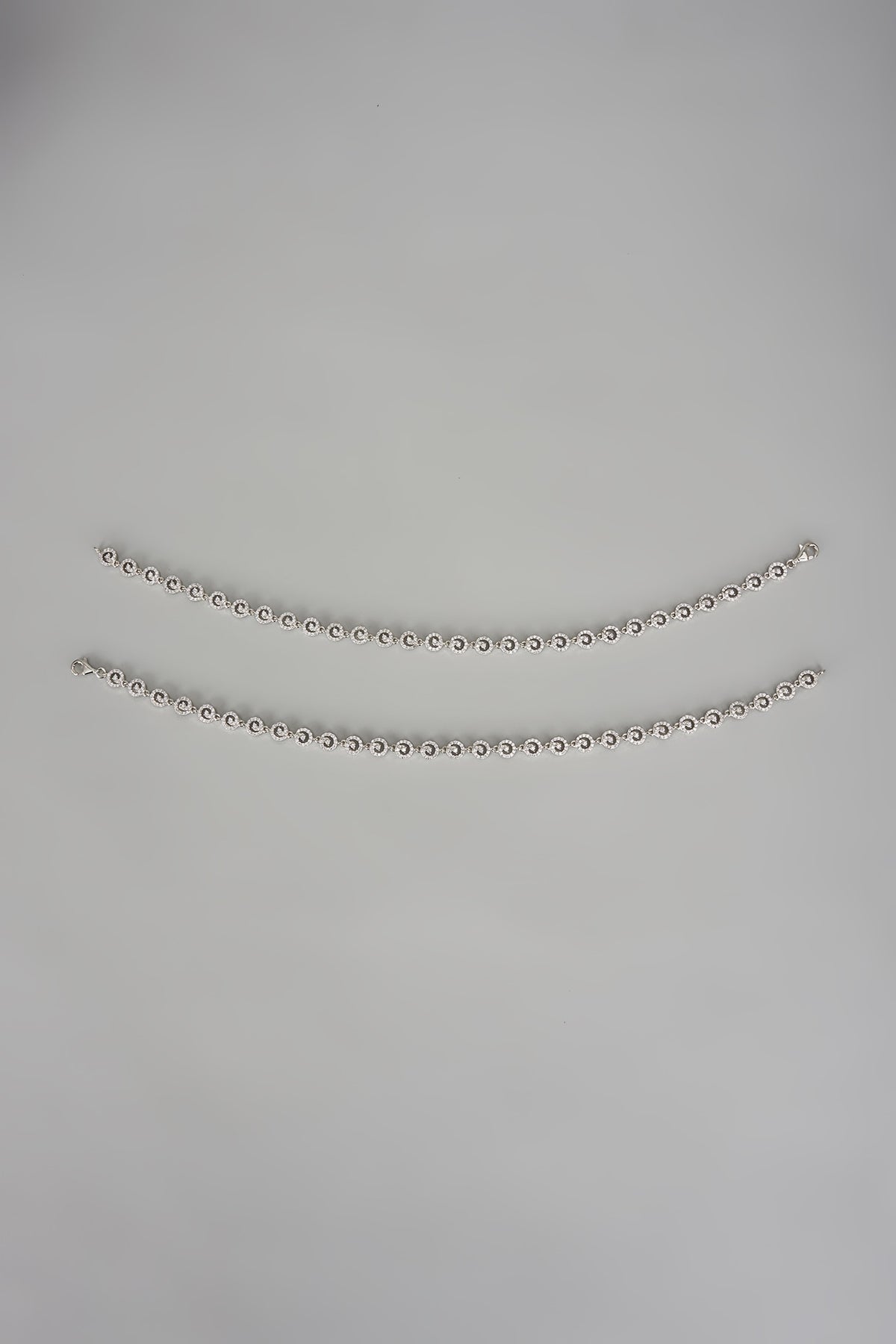 White Finish Cubic Zircon Anklets In Sterling Silver (Set Of 2)