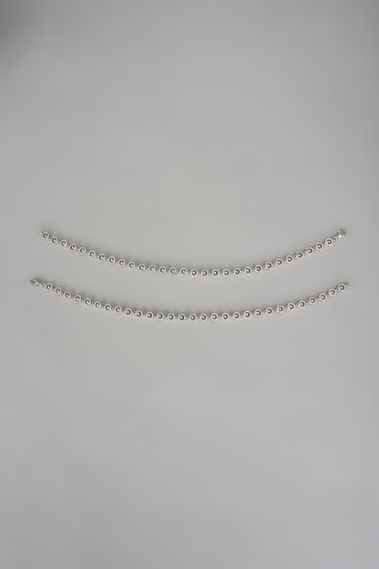 White Finish Cubic Zircon Anklets In Sterling Silver (Set Of 2)