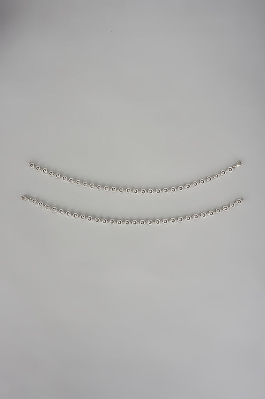 White Finish Cubic Zircon Anklets In Sterling Silver (Set Of 2)