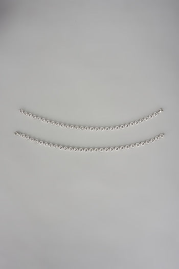 White Finish Cubic Zircon Anklets In Sterling Silver (Set Of 2)