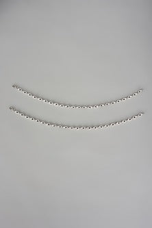 White Finish Cubic Zircon Anklets In Sterling Silver (Set Of 2)