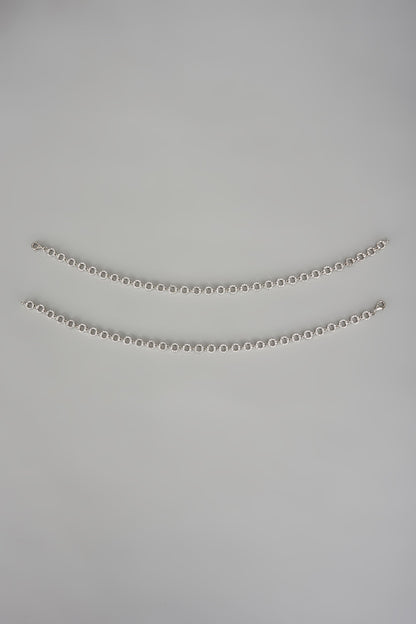 White Finish Cubic Zircon Anklets In Sterling Silver (Set Of 2)