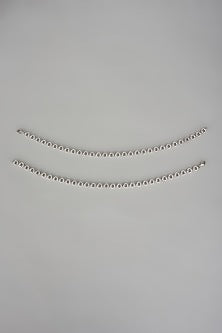 White Finish Cubic Zircon Anklets In Sterling Silver (Set Of 2)