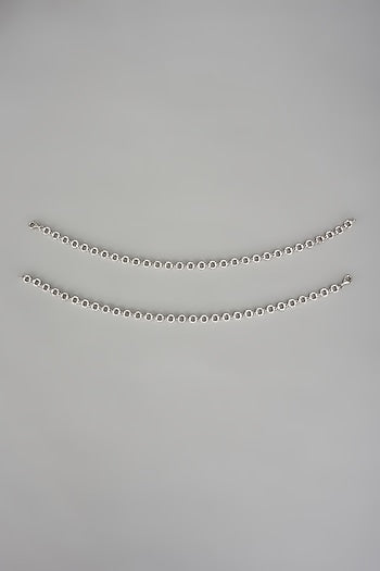 White Finish Cubic Zircon Anklets In Sterling Silver (Set Of 2)