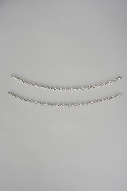 White Finish Cubic Zircon Anklets In Sterling Silver (Set Of 2)