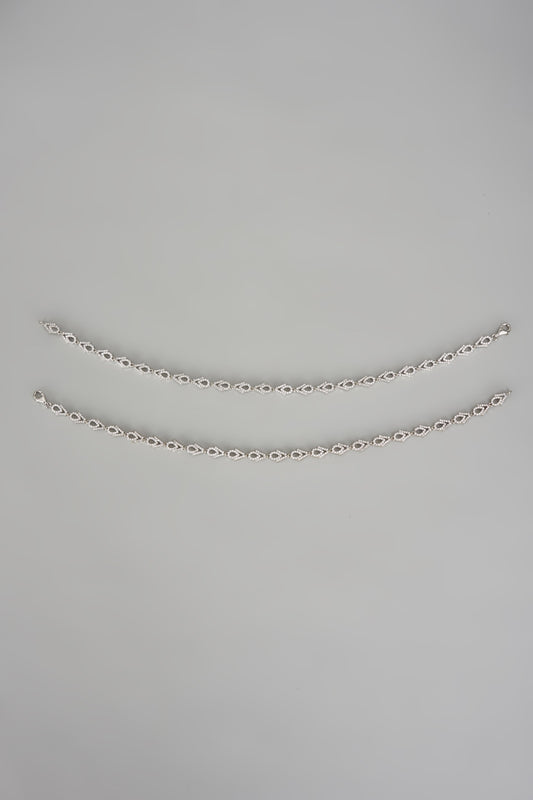 White Finish Cubic Zircon Anklets In Sterling Silver (Set Of 2)