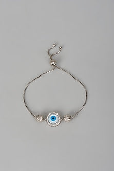 White Finish Zircon Evil Eye Bracelet In Sterling Silver