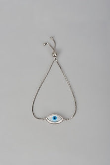 White Finish Zircon Evil Eye Bracelet In Sterling Silver