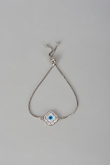 White Finish Zircon Evil Eye Bracelet In Sterling Silver