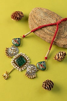 Two-Tone Finish Kundan Polki & Pearl Temple Choker Necklace In Sterling Silver