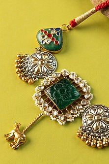 Two-Tone Finish Kundan Polki & Pearl Temple Choker Necklace In Sterling Silver