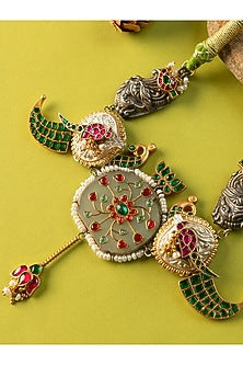 Two-Tone Finish Kundan Polki & Pearl Temple Choker Necklace In Sterling Silver