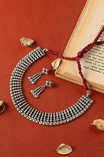 White Finish Temple Necklace Set In Sterling Silver