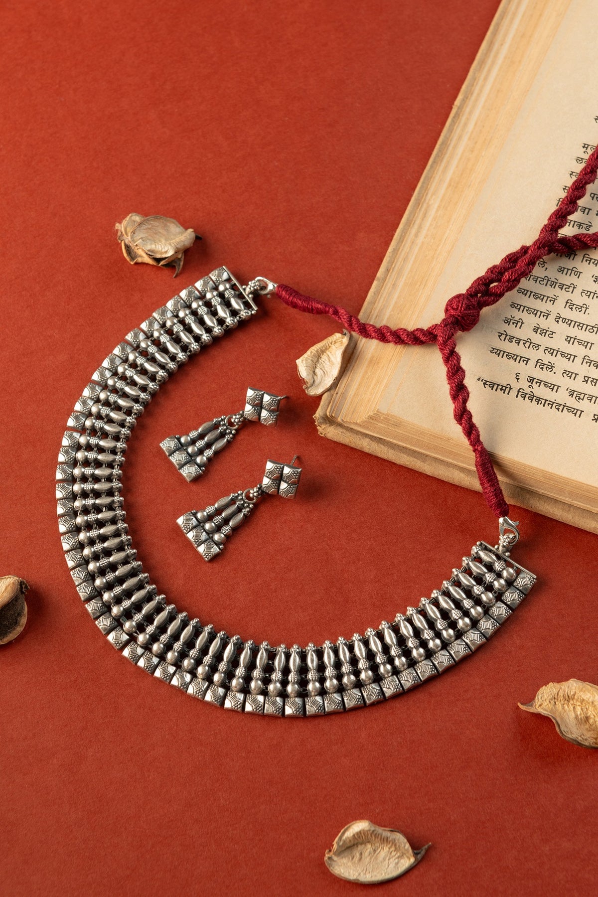 White Finish Temple Necklace Set In Sterling Silver