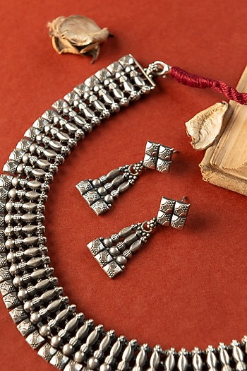 White Finish Temple Necklace Set In Sterling Silver