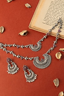 White Finish Kempstone Temple Long Necklace Set In Sterling Silver