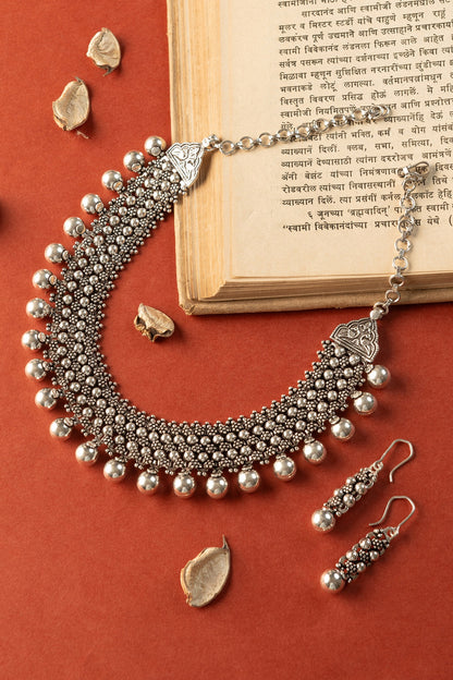 White Finish Tribal Necklace Set In Sterling Silver
