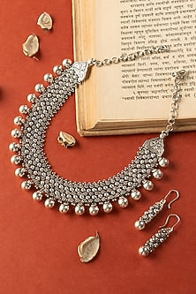 White Finish Tribal Necklace Set In Sterling Silver