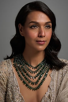 Green Emerald Drop Layered Necklace