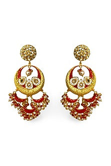 Two-Tone Finish Kundan Polki Enamelled Dangler Earrings