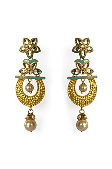 Gold Finish Kundan Polki Enamelled Dangler Earrings