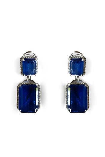 White Finish Blue Doublet Stone Dangler Earrings