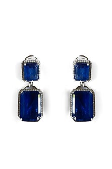 White Finish Blue Doublet Stone Dangler Earrings
