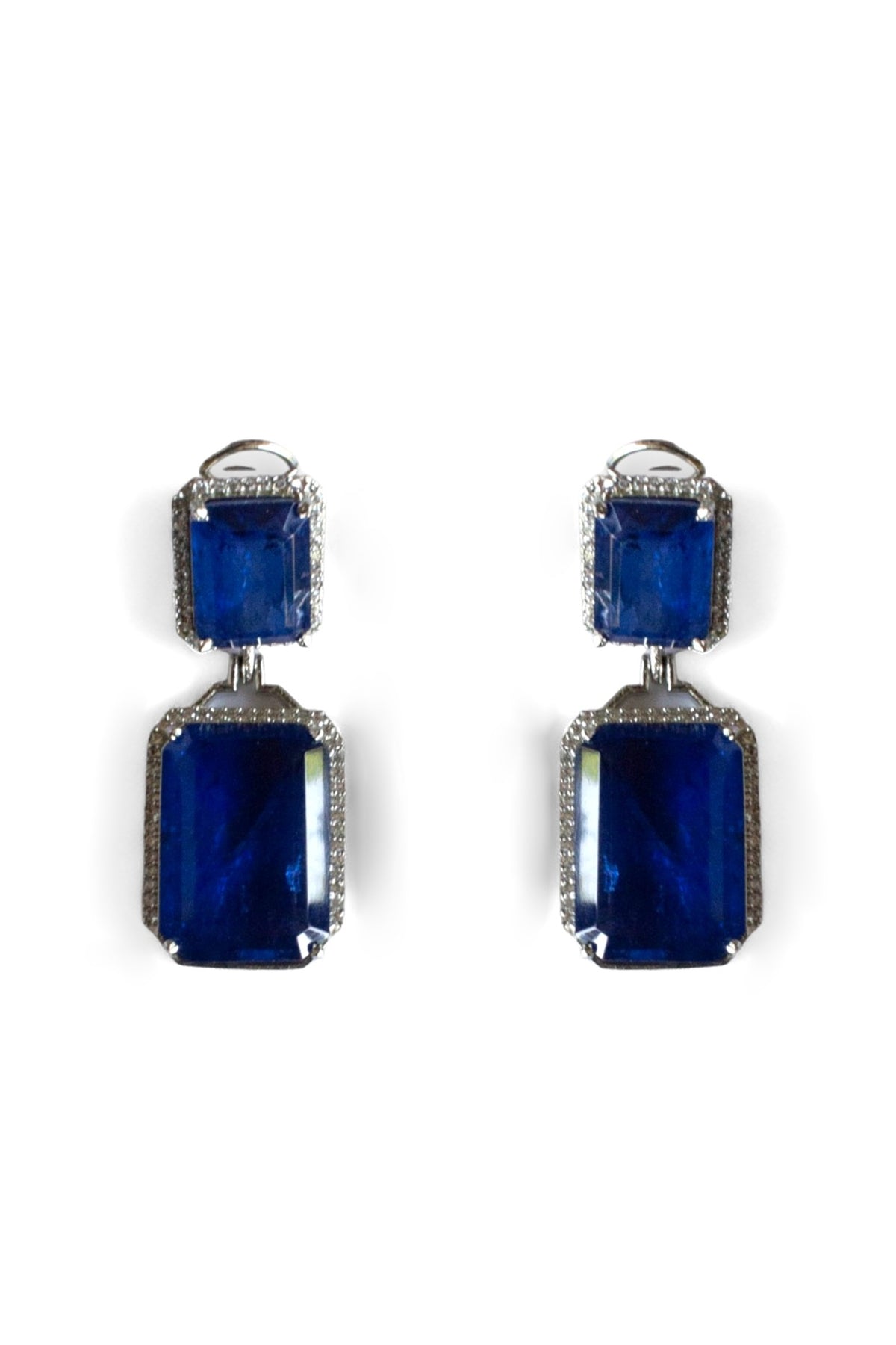 White Finish Blue Doublet Stone Dangler Earrings