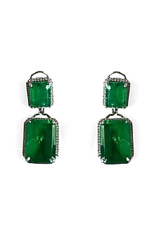 White Finish Emerald Doublet Stone Dangler Earrings