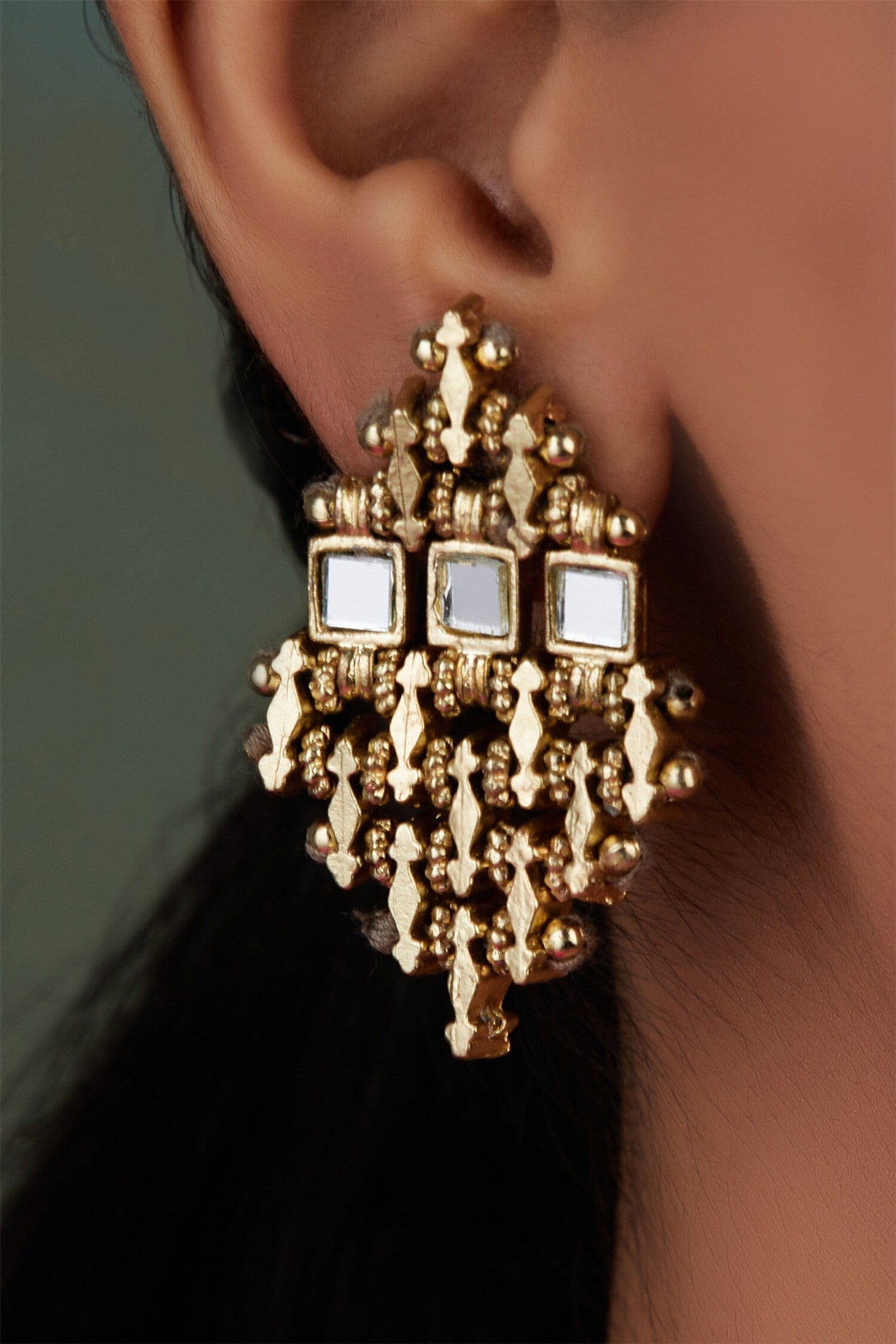 Mirror Studded Falak Teer Earrings 