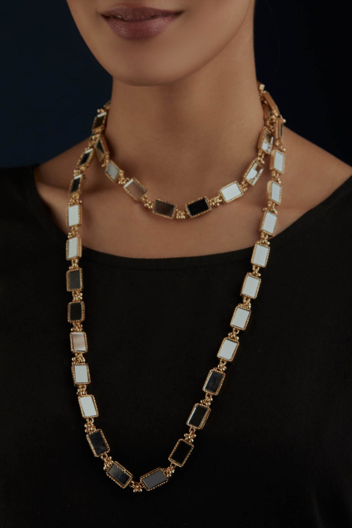 Mirror Brick Long Necklace 