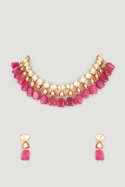 Gold Plated Ruby Stone Meenakari Necklace