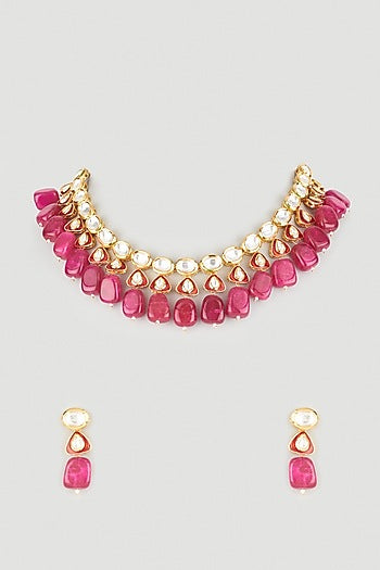 Gold Plated Ruby Stone Meenakari Necklace