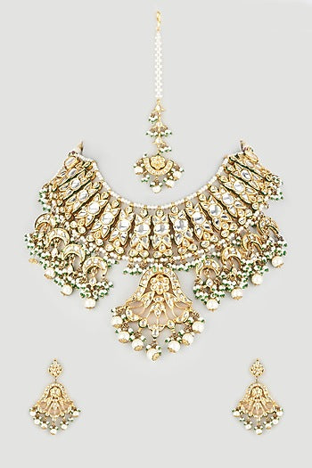 Gold Plated Pearl Meenakari Necklace Set