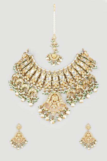 Gold Plated Pearl Meenakari Necklace Set
