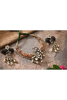 Gold Finish Pearl Meenakari Necklace Set