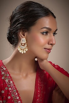 Gold Plated Kundan Polki & Pearl Chandbali Earrings