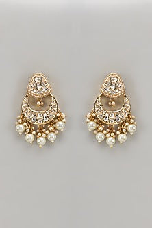 Gold Plated Kundan Polki & Pearl Chandbali Earrings
