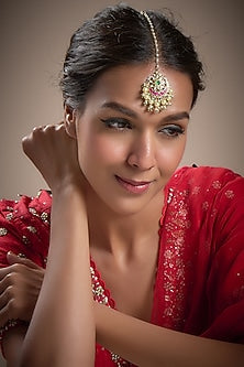 Gold Plated Kundan Polki & Pearl Maang Tikka