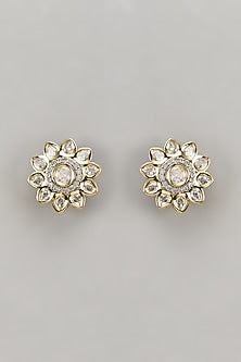 Two-Tone Finish Kundan Polki Stud Earrings