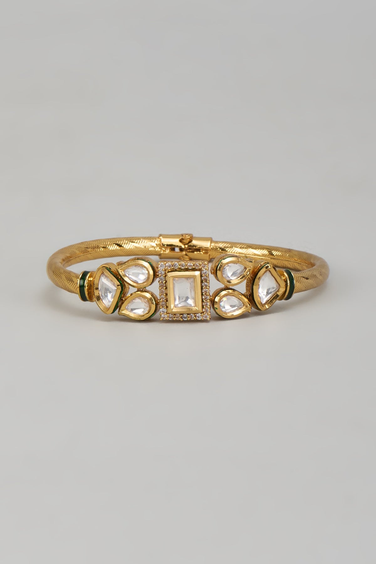 Gold Plated Kundan Polki & Crystal Meenakari Bracelet