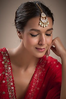 Gold Plated Kundan Polki & Pearl Maang Tikka