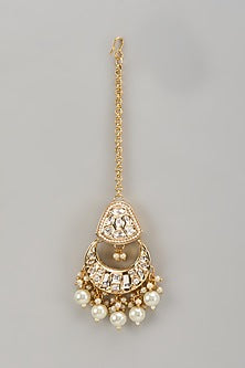 Gold Plated Kundan Polki & Pearl Maang Tikka
