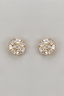 Gold Plated Kundan Polki Stud Earrings