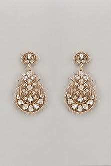 Gold Plated Kundan Polki & Crystal Dangler Earrings