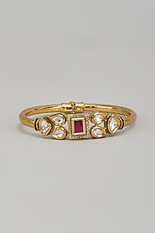 Gold Plated Kundan Polki & Synthetic Ruby Stone Meenakari Bracelet